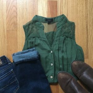 Dark Green Button Front Tank Top, Blouse